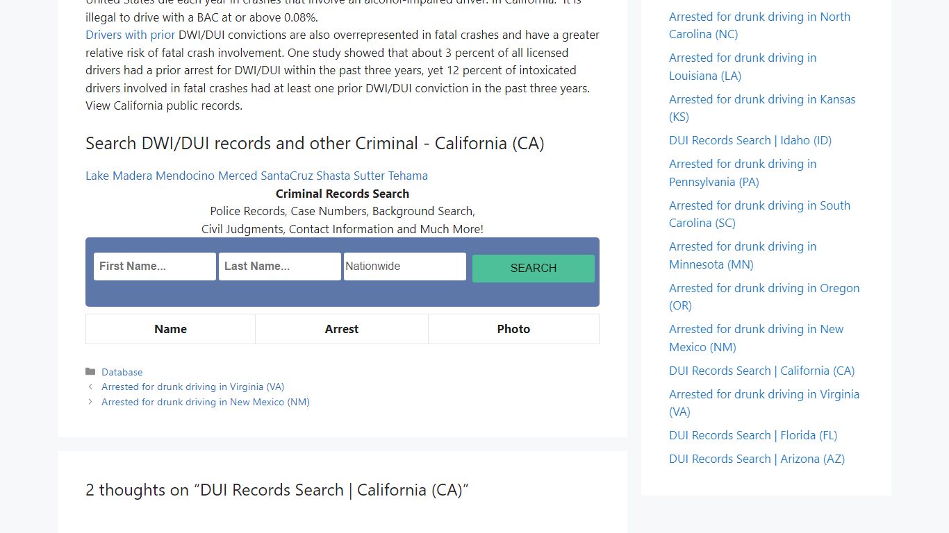 DUI Records Search | California (CA) – Drunk Drivers